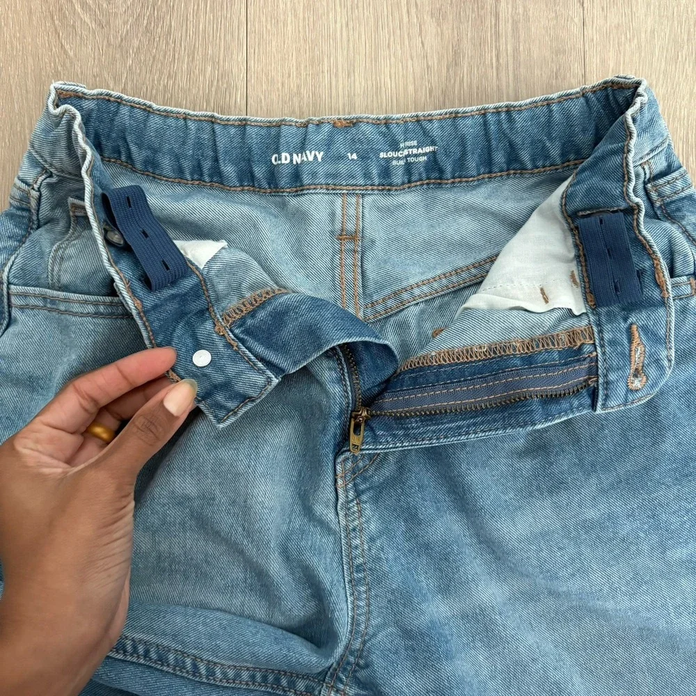 Old Navy Girls Jeans Size 14 Light Blue High Rise Slouchy Straight Leg Denim